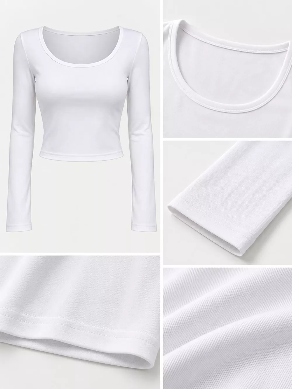 Slim-Fit Long Sleeve U-Neck Cropped T-Shirt, image 17