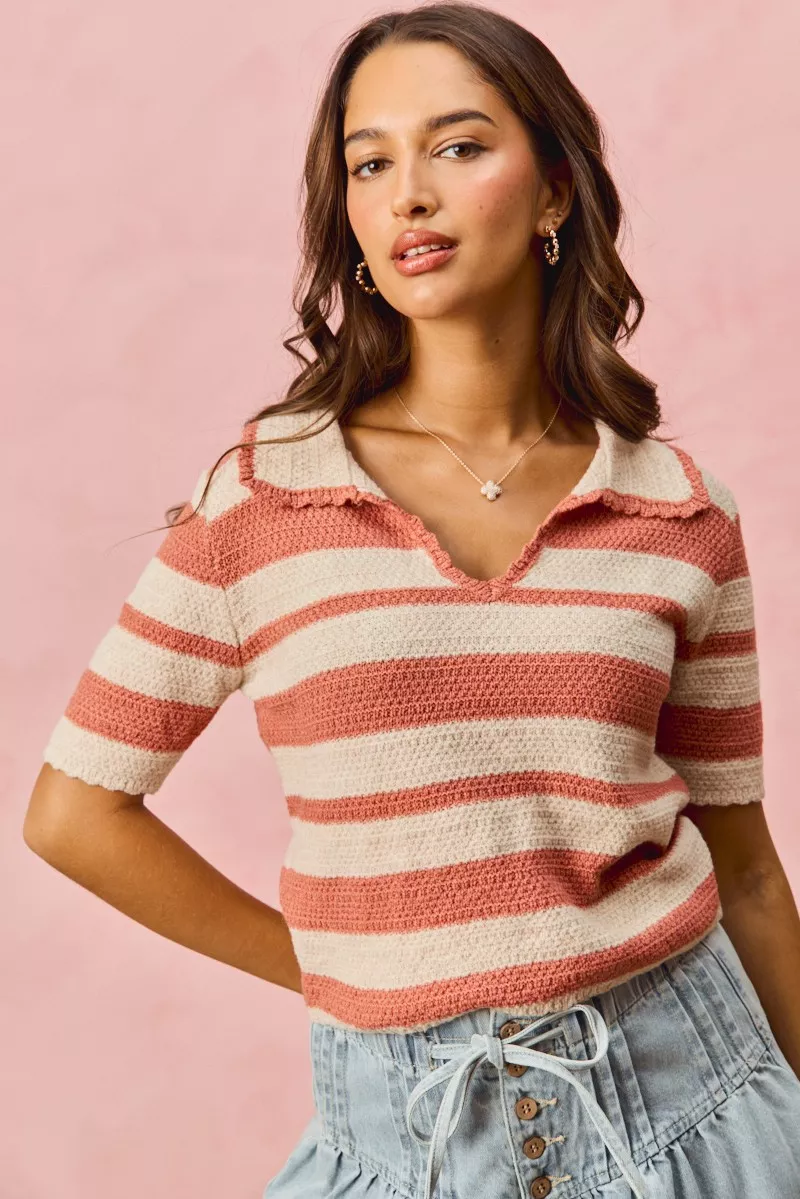 Stripe Short Sleeve Cropped Sweater, image 3