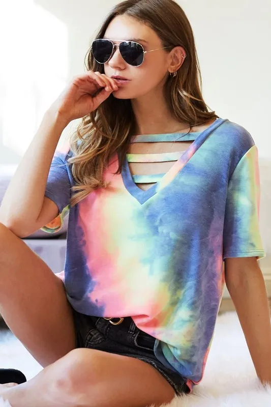 Tie-Dye V-Neck Short Sleeve T-Shirt, image 2