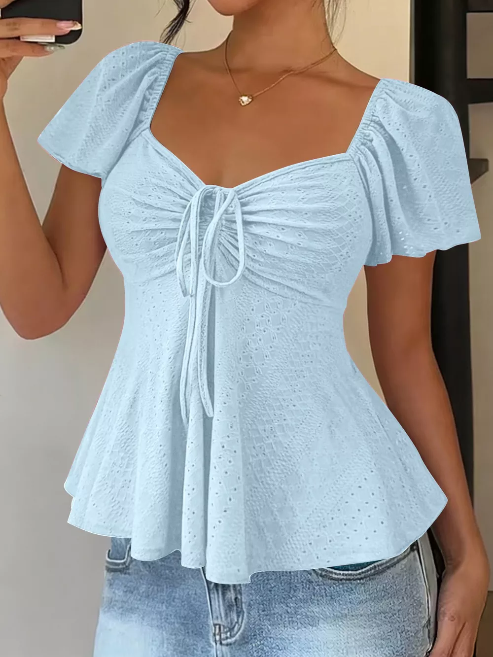 Ruched Flutter Sleeve Peplum Top, image 10