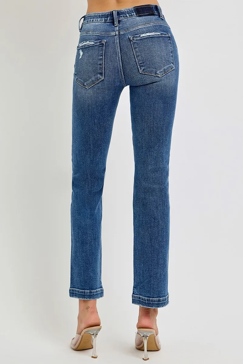 Full Size Tummy Control Elastic Band Mid Rise Straight Jeans Plus Size, image 2