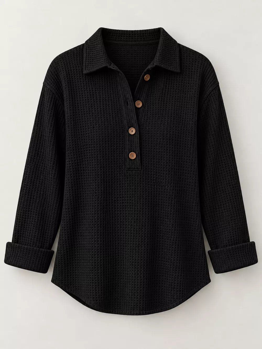Full Size Waffle Knit Long Sleeve Polo Top Plus Size, image 19