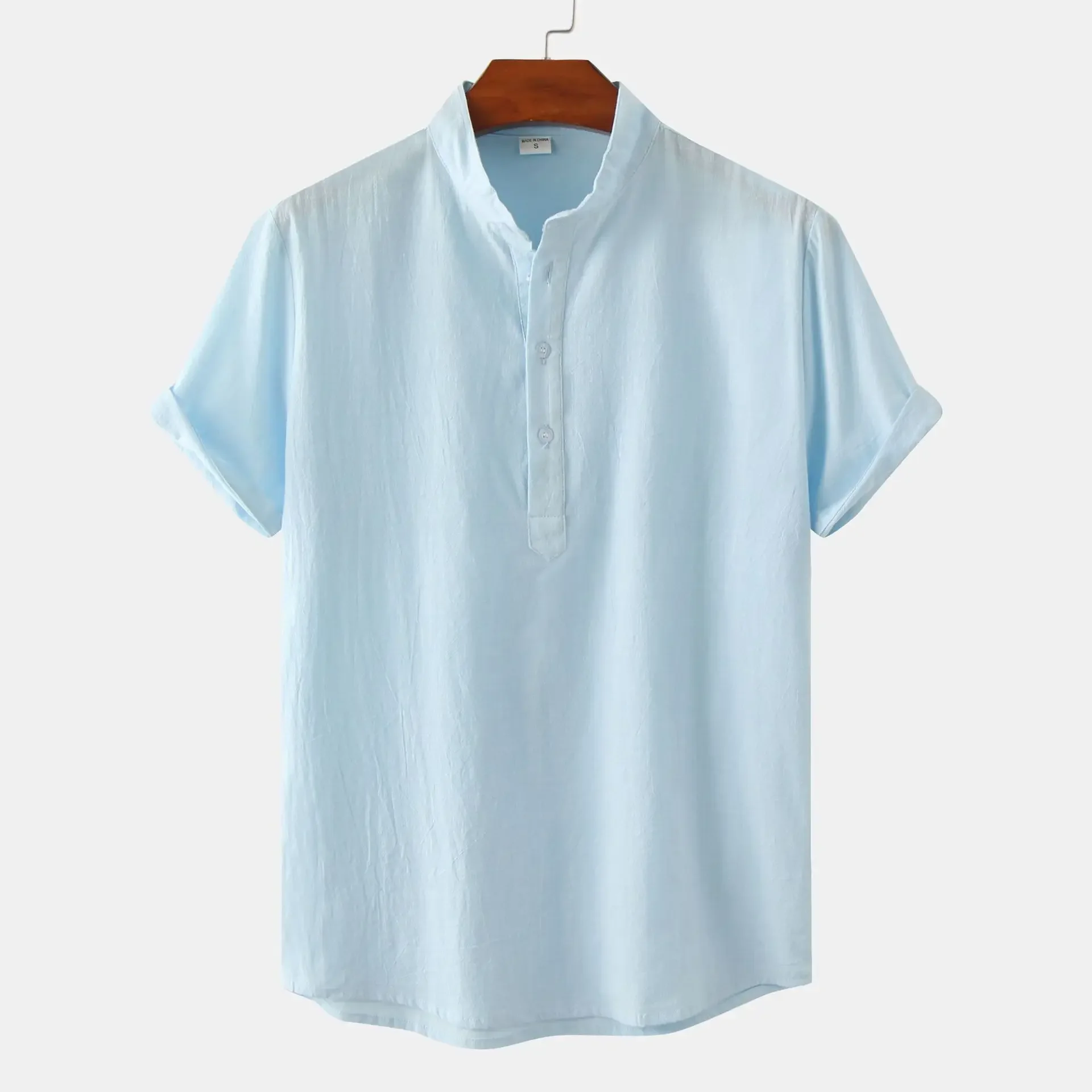 Men's Mandarin Collar Short Sleeve Henley Shirt, image 24