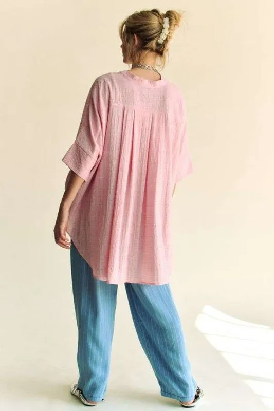 Rhinestone Pleat Back Short Sleeve Loose Fit Shirt, image 3