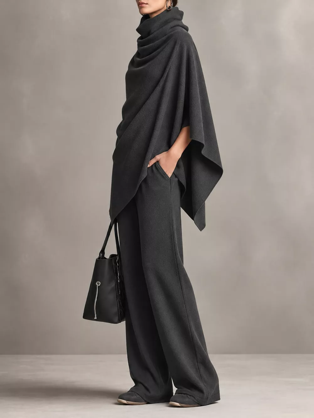 Full Size Turtleneck Poncho and Wide-Leg Pants Set Plus Size, image 3