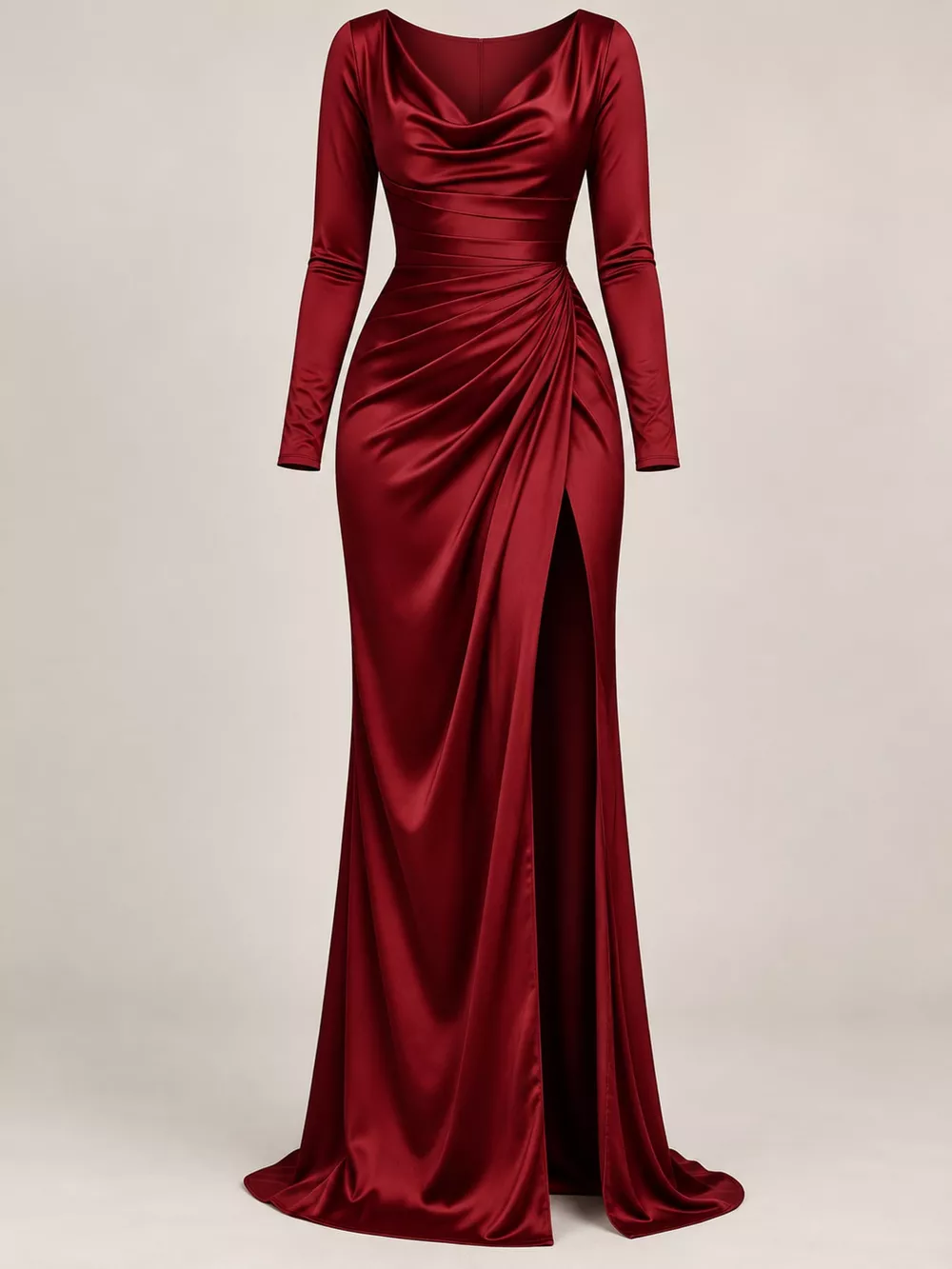 Full Size Satin Cowl Neck High Slit Evening Maxi Dress Plus Size, image 4