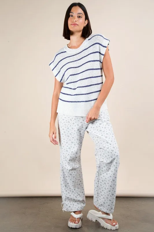 Striped Knit Sweater Vest Top, image 5