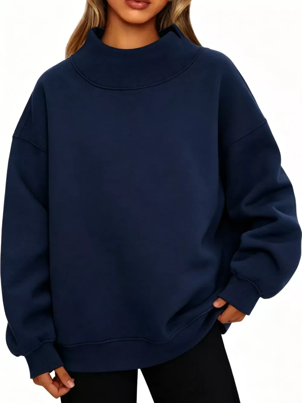 Oversized Mock Neck Long Sleeve Sweatshirt, image 49