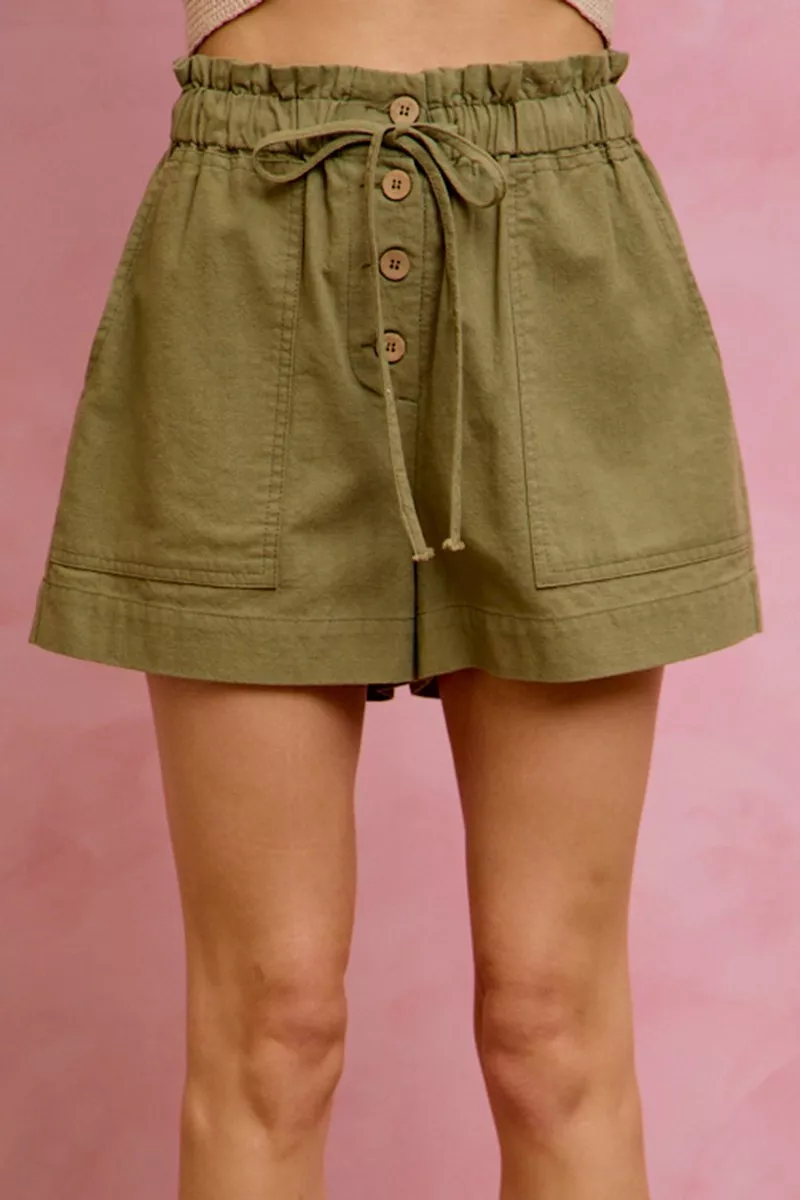 Paper Bag Patch Pocket Drawstring Twill Shorts, image 2