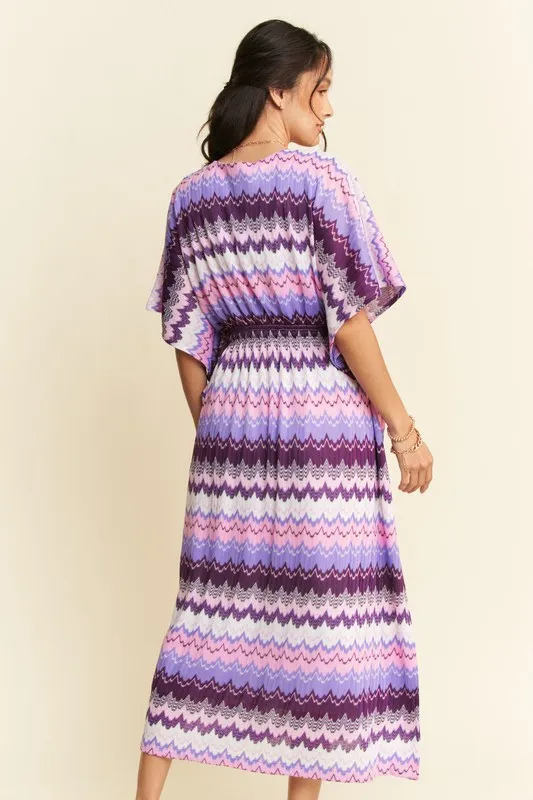 Multi Color Wavy Tie Waist Flowy Sleeve Dress, image 10