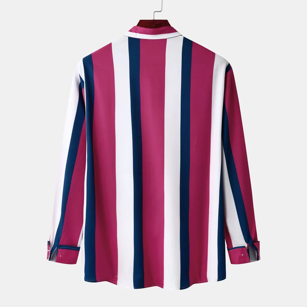Men's Striped Button Up Long Sleeve Shirt, image 2