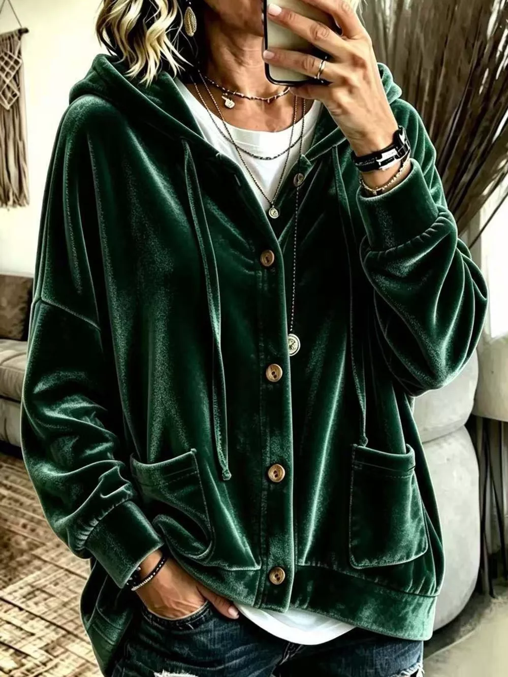 Full Size Velvet Dropped Shoulder Hoodie Plus Size, image 35