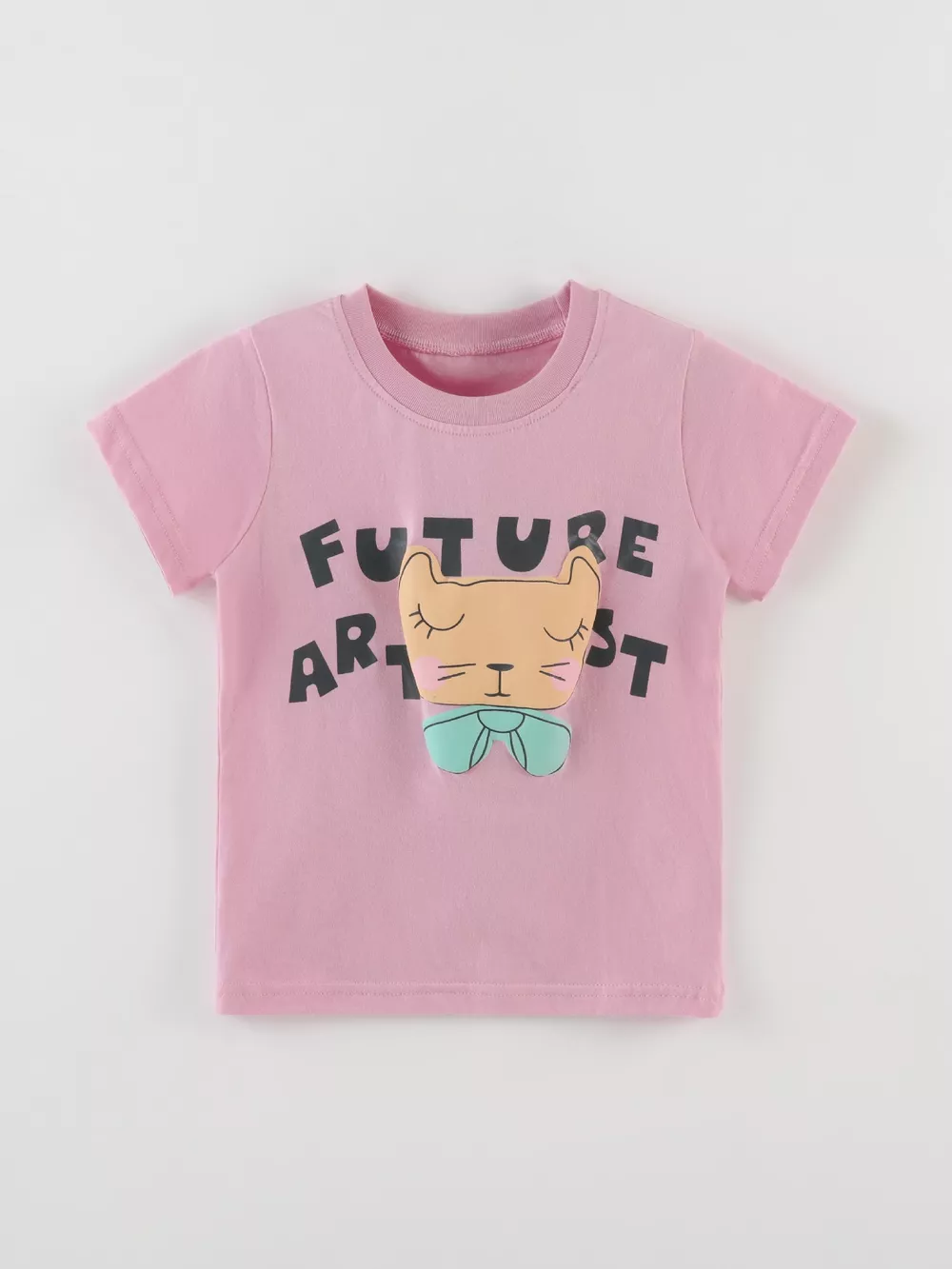 Children's Cat Graphic Round Neck T-Shirt, image 2