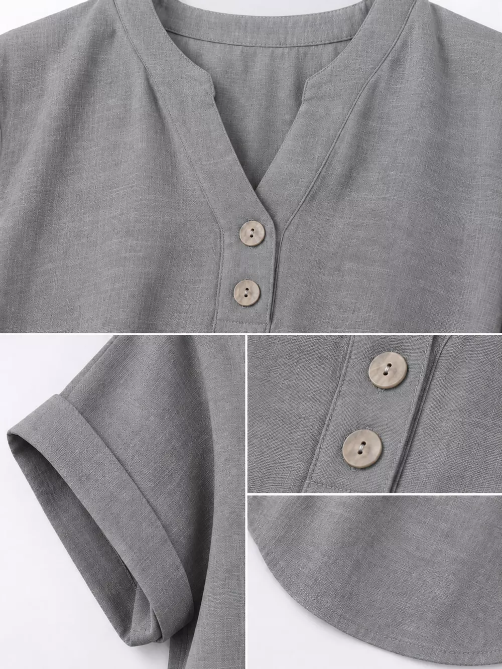 Full Size Button Detail Short Sleeve Blouse Plus Size, image 55