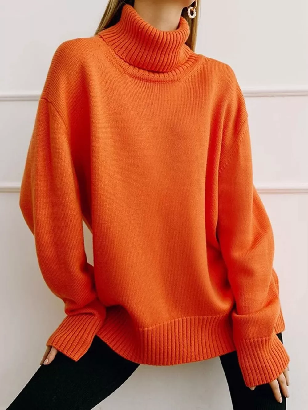 Oversized Turtleneck Dropped Shoulder Sweater, image 26