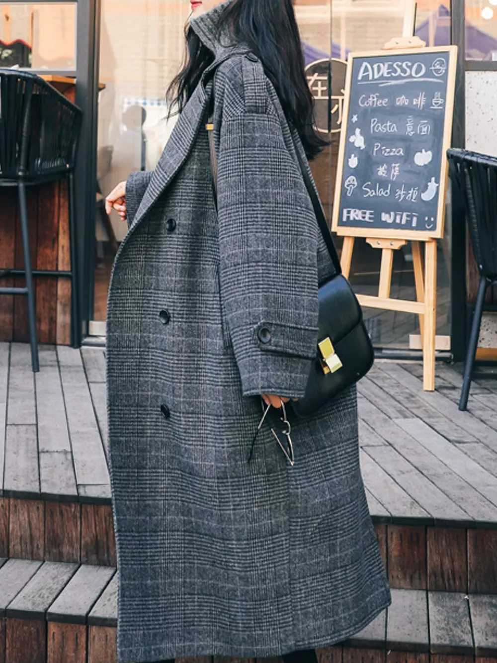Plaid Double-Breasted Longline Overcoat, image 3