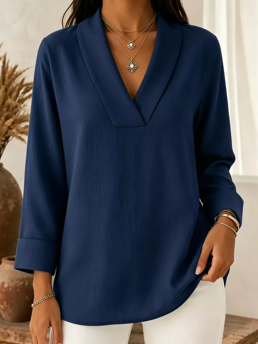 Full Size V-Neck Long Sleeve Blouse Plus Size, image 12