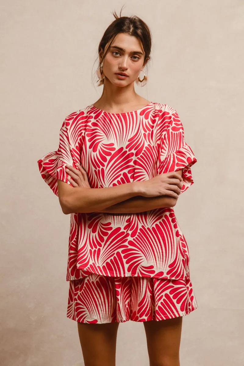 Print Woven Ruffled Sleeves Top, image 3