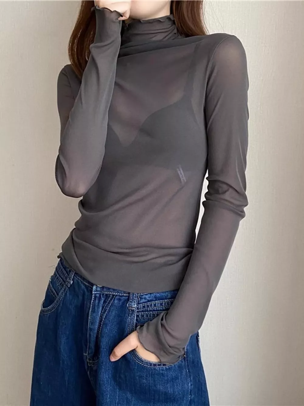 Turtleneck Long Sleeve Slim Fit T-Shirt, image 3