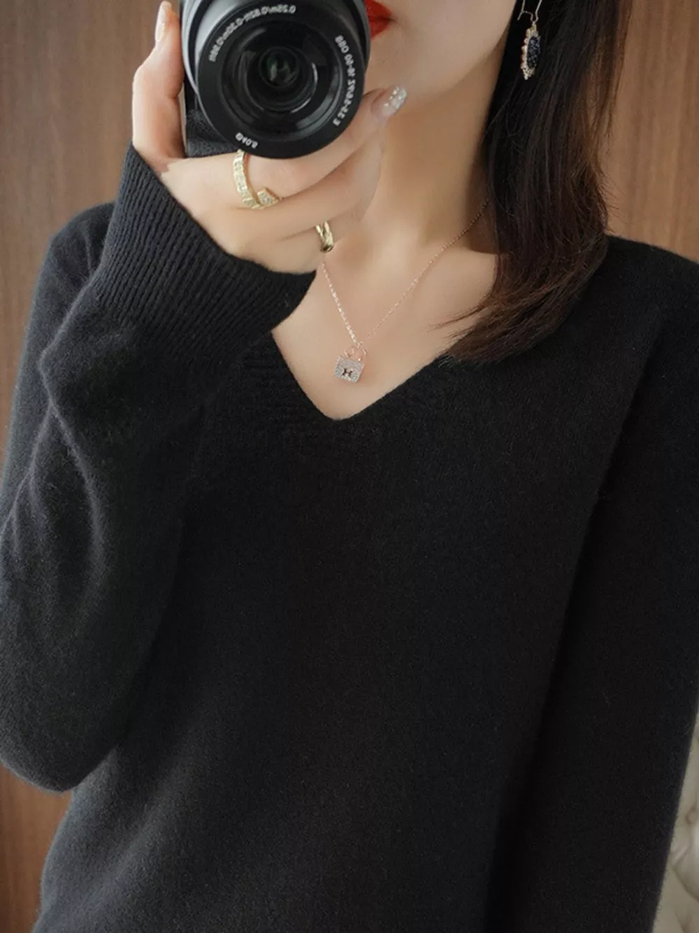 V-Neck Solid Color Sweater, image 17