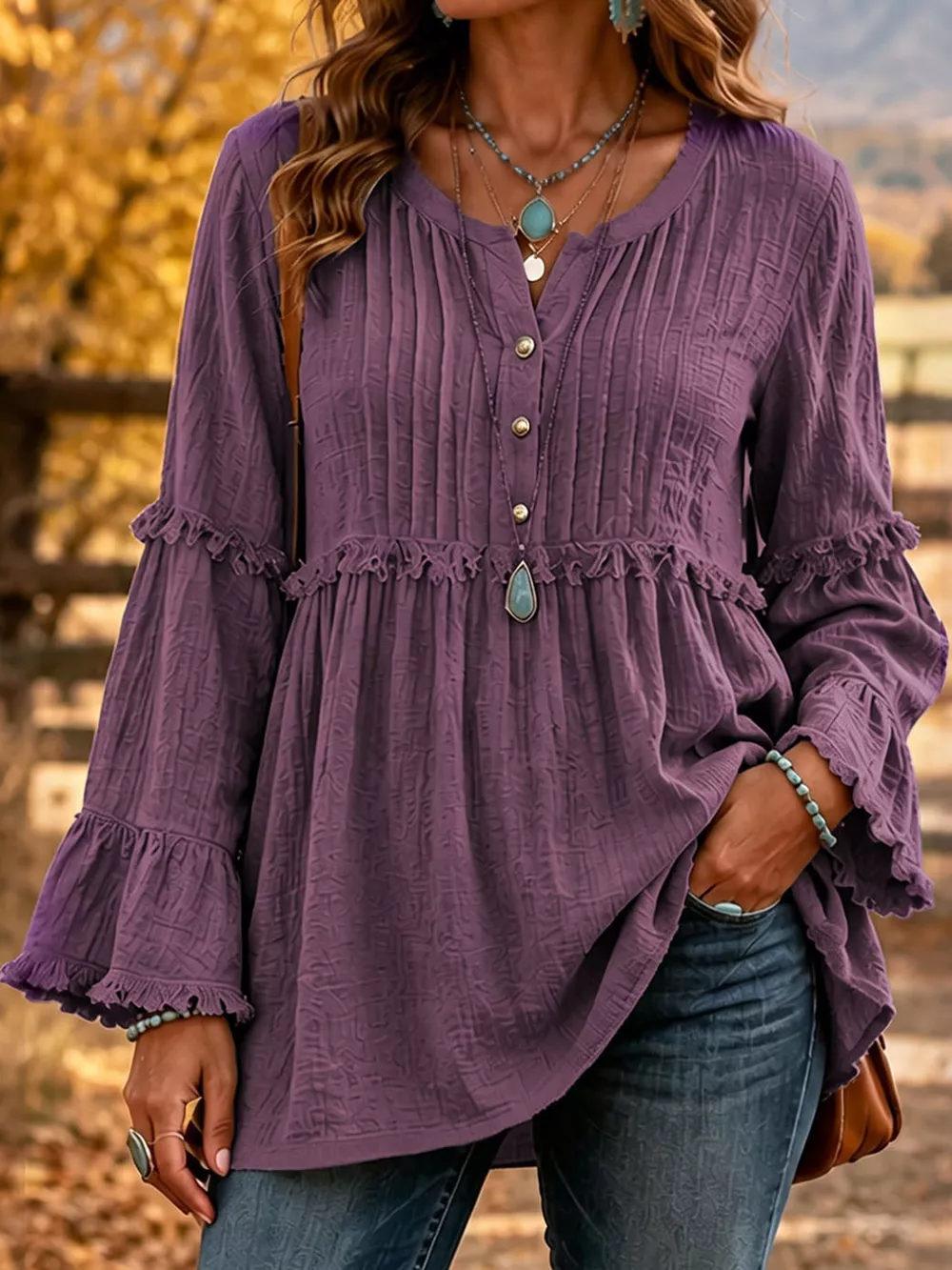 Full Size Snap Down Long Sleeve Blouse Plus Size, image 4