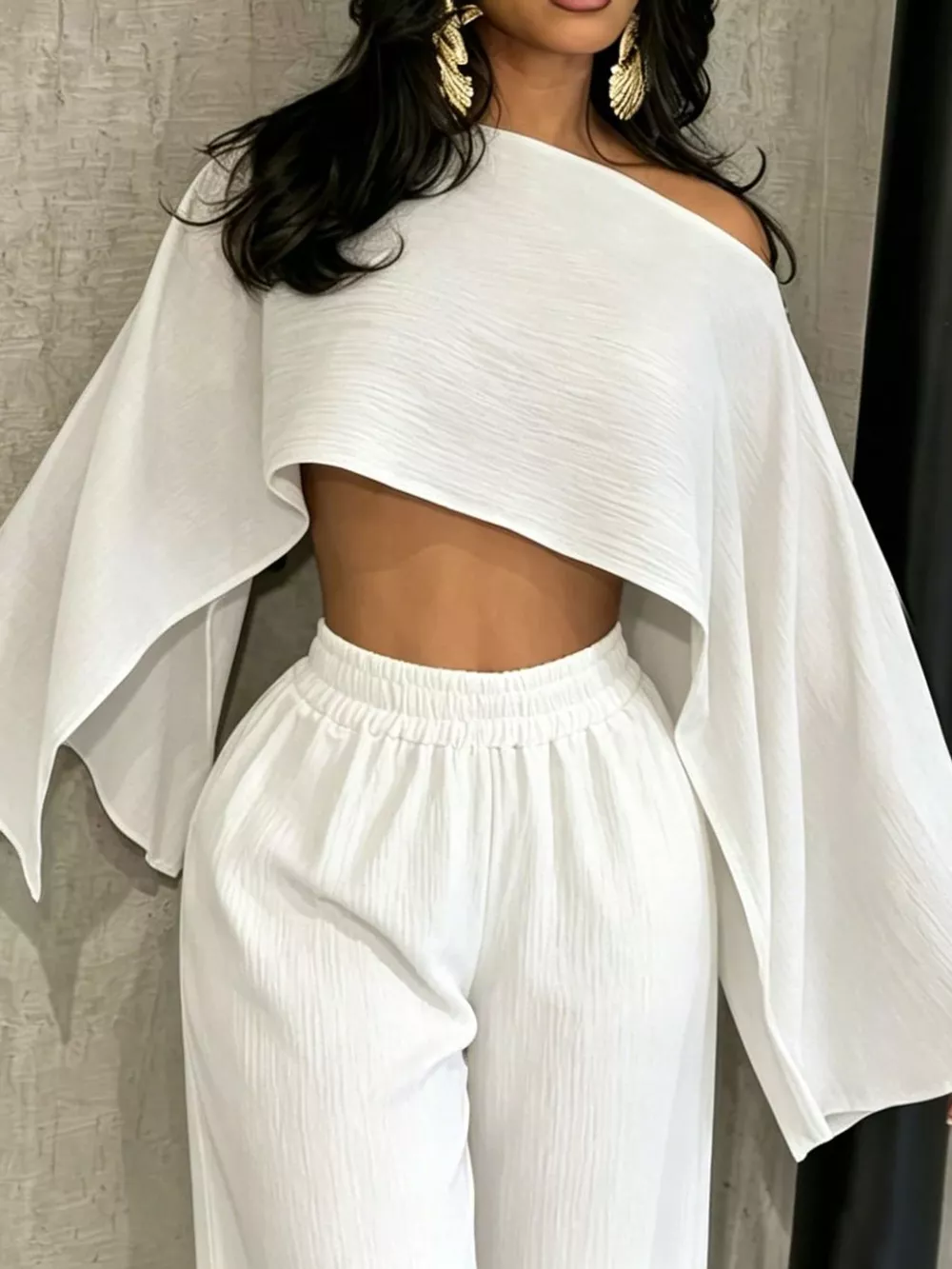 Boat Neck Crop Top and Wide-Leg Pants Set, image 33