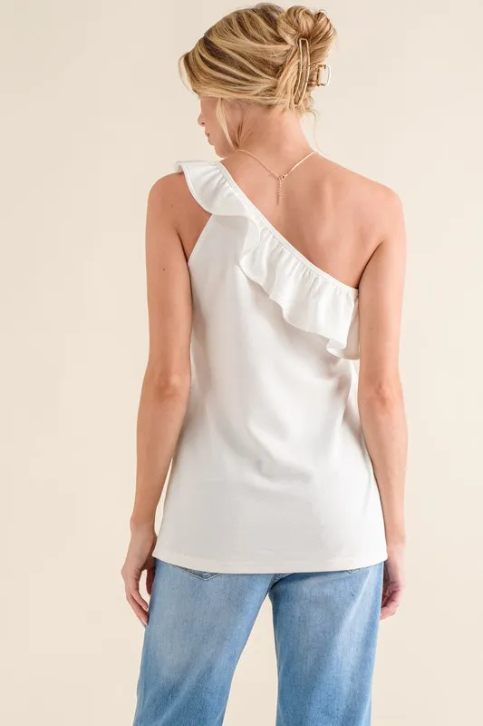 Ruffle One Shoulder Sleeveless Tank Top, image 3