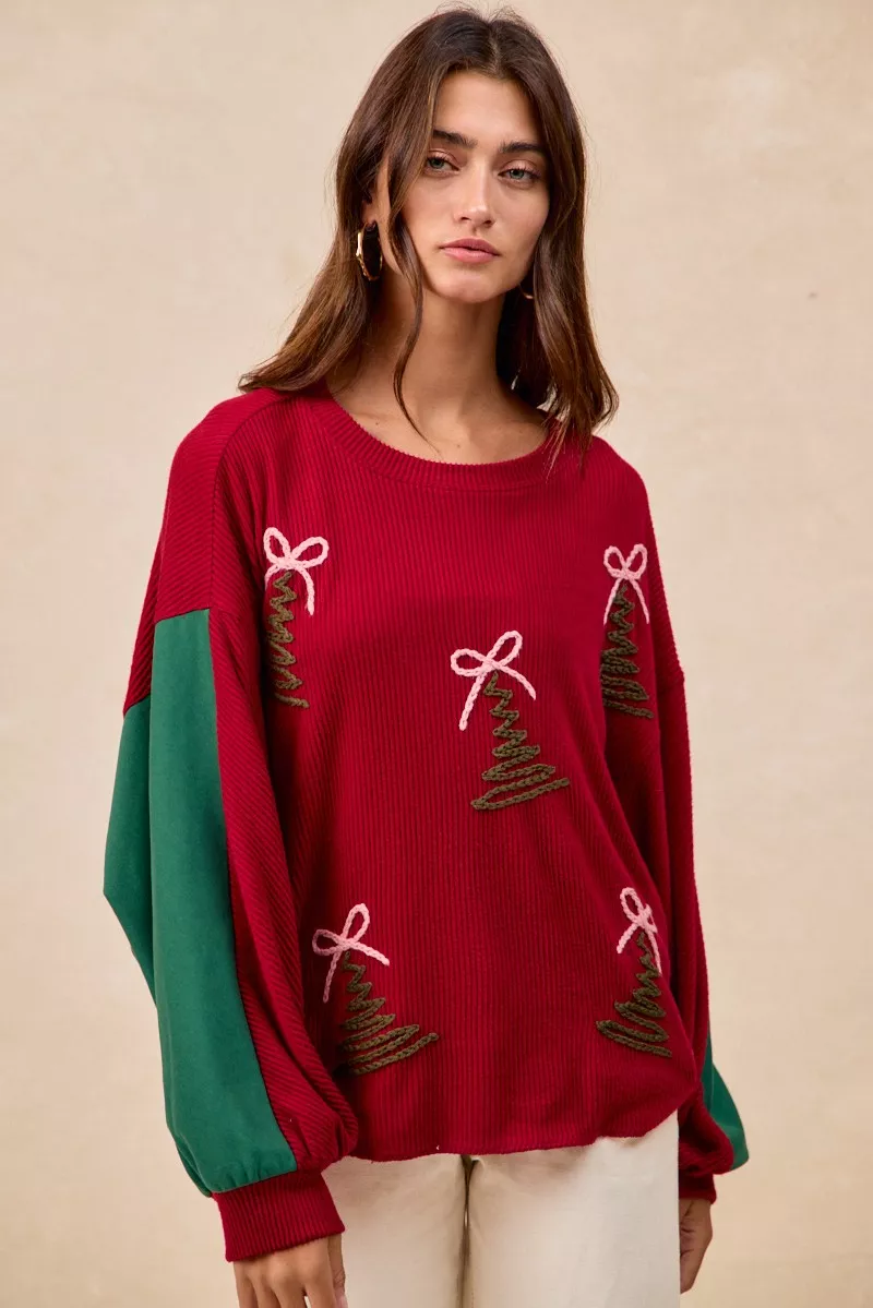 Christmas Theme Tree Embroidered Sweater, image 12