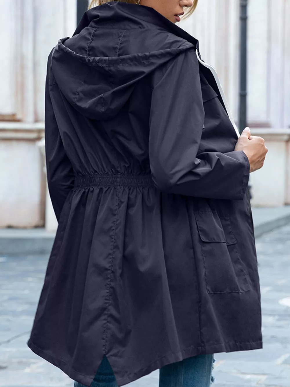 Zip Up Drawstring Waist Hooded Jacket, image 17
