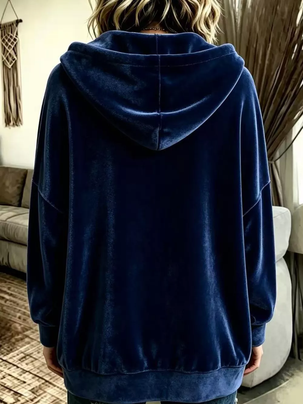 Full Size Velvet Dropped Shoulder Hoodie Plus Size, image 22