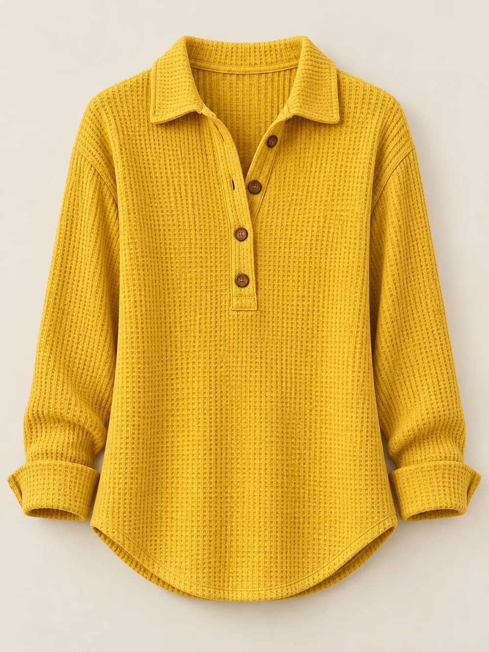 Full Size Waffle Knit Long Sleeve Polo Top Plus Size, image 33
