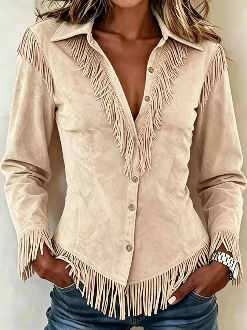 Full Size Fringed Button Up Shirt Plus Size, image 22
