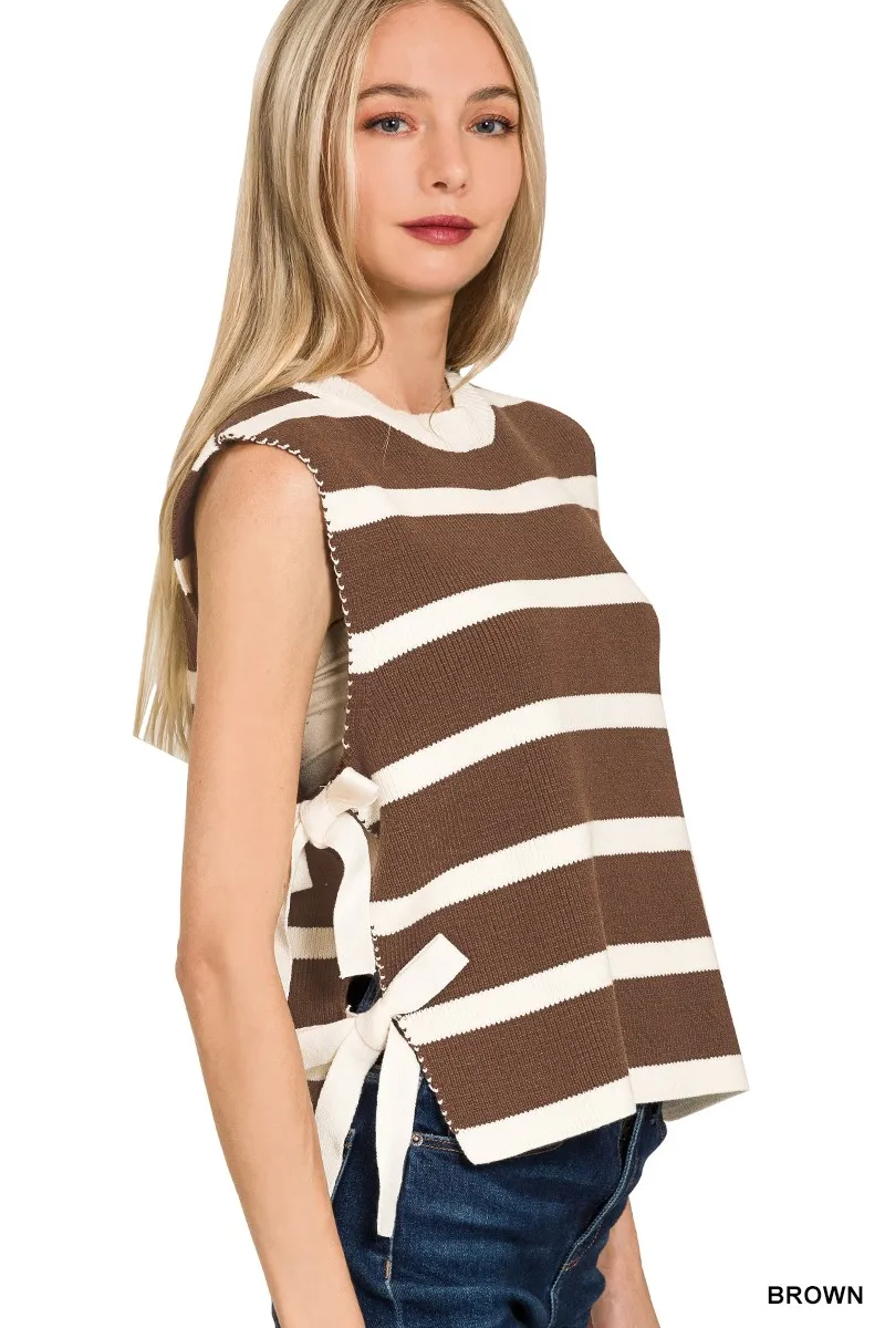 Side Tie Stripe Sweater Vest, image 2