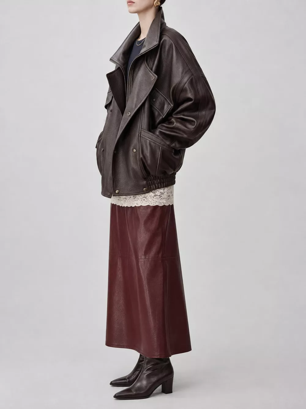 Snap Down Leather Jacket, image 3