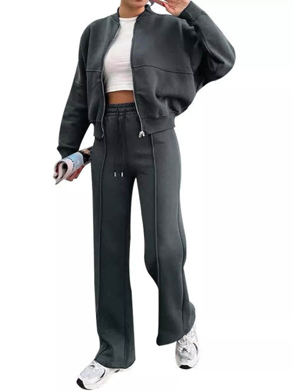 Casual Zip-Up Jacket and Wide-Leg Sweatpants Set, image 53