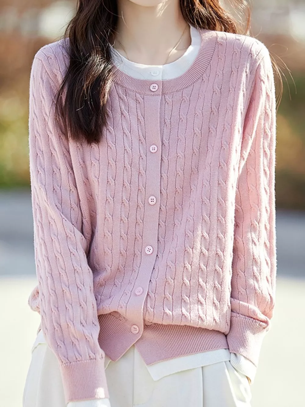 Cable-Knit Button-Down Cardigan, image 8