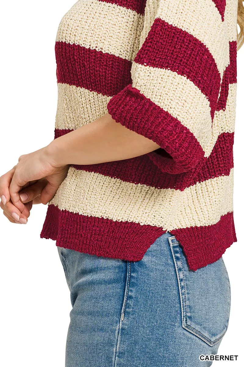Split Neck Stripe Sweater, image 4