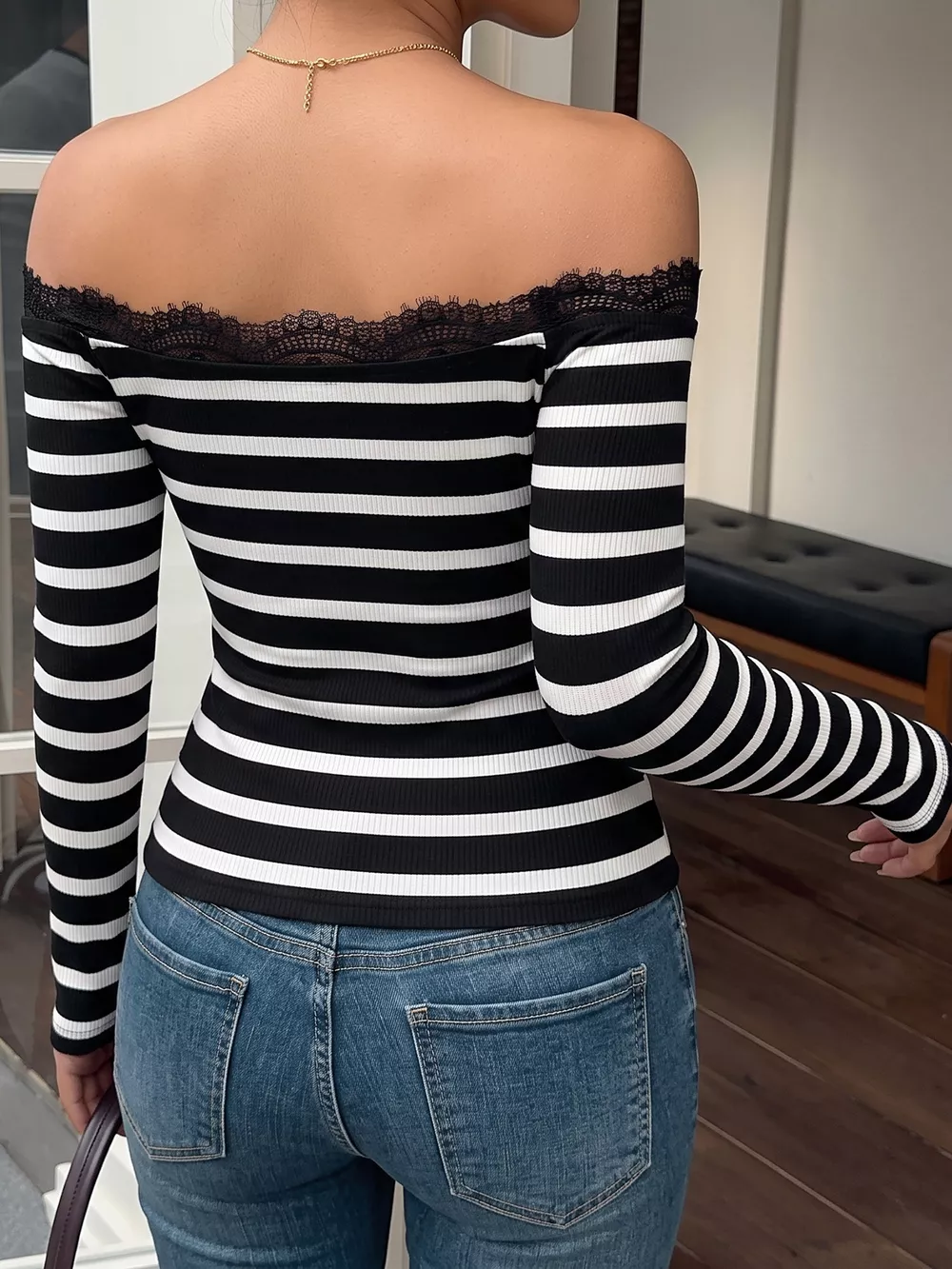 Lace Detail Off Shoulder T-Shirt, image 6