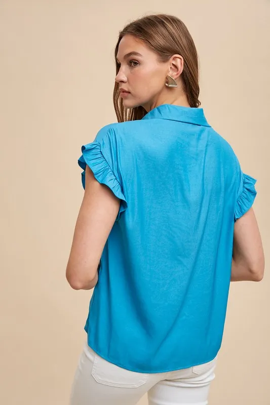 Relaxed Fit Ruffle Sleeve Woven Blouse Top, image 4
