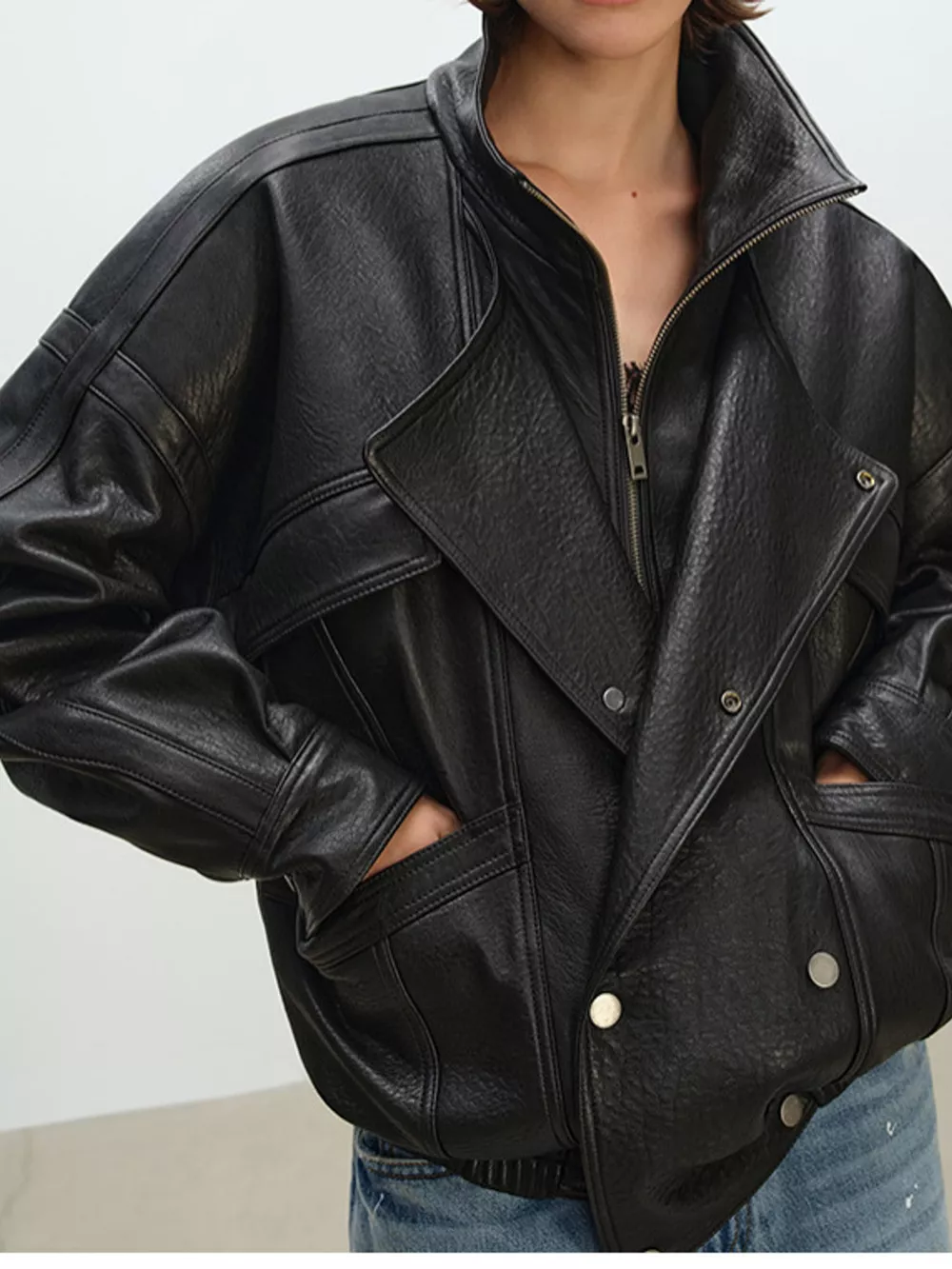 Snap Down Leather Jacket, image 8