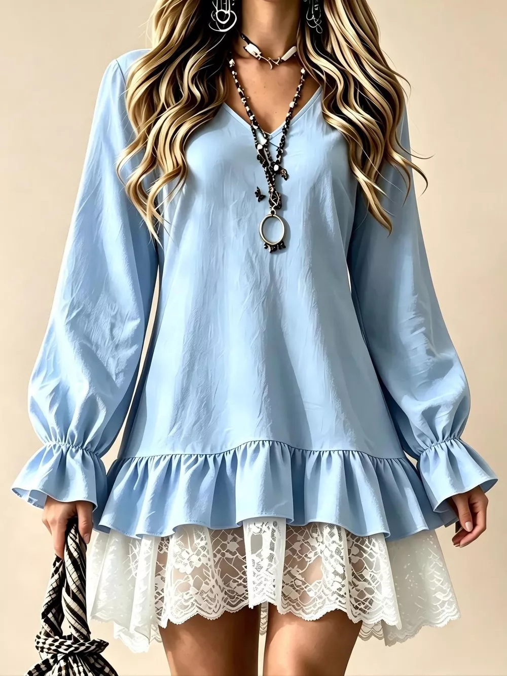 Lace Hem V-Neck Flounce Sleeve Dress, image 26