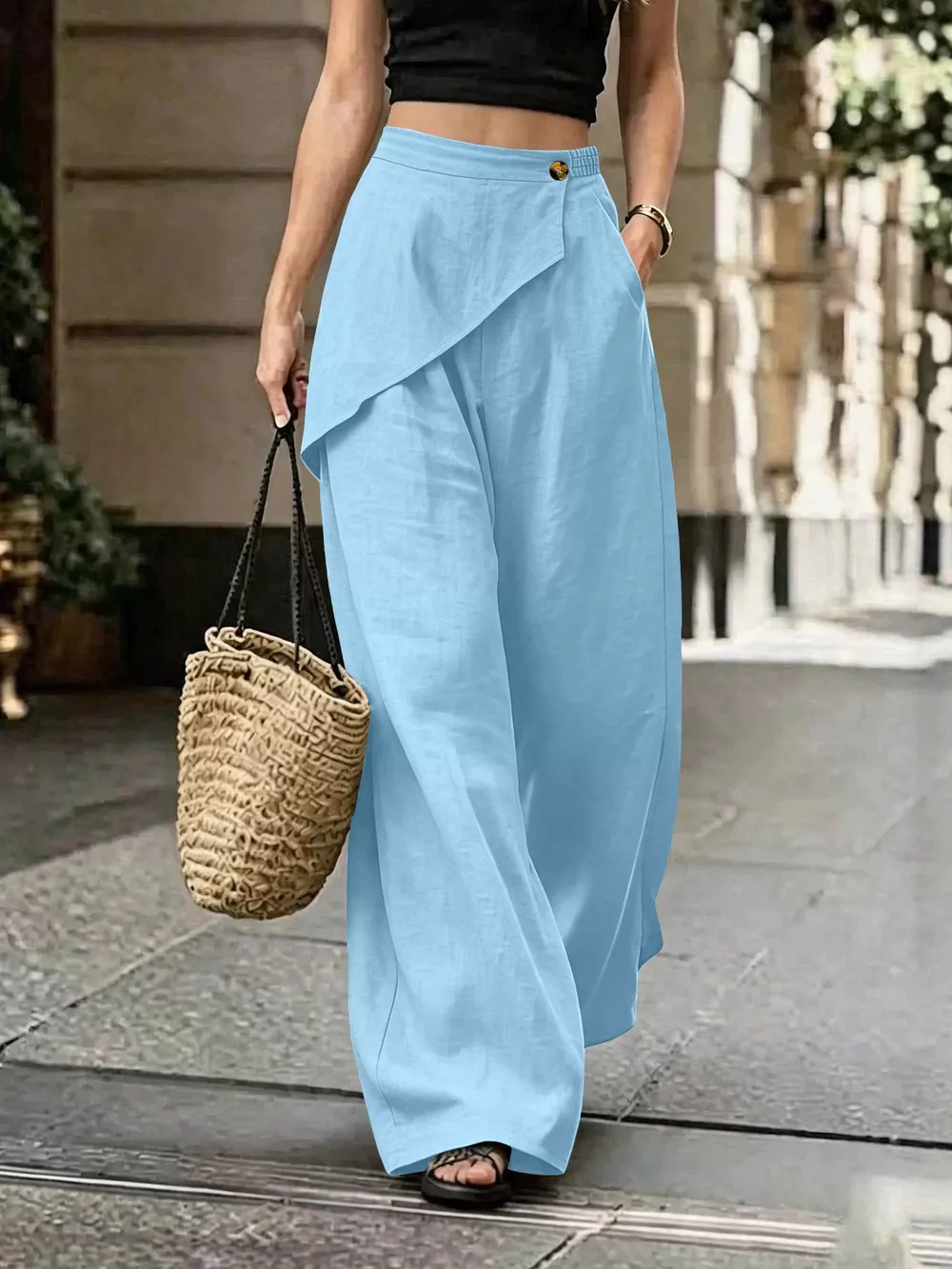 Asymmetrical Wrap Wide-Leg Pants, image 9