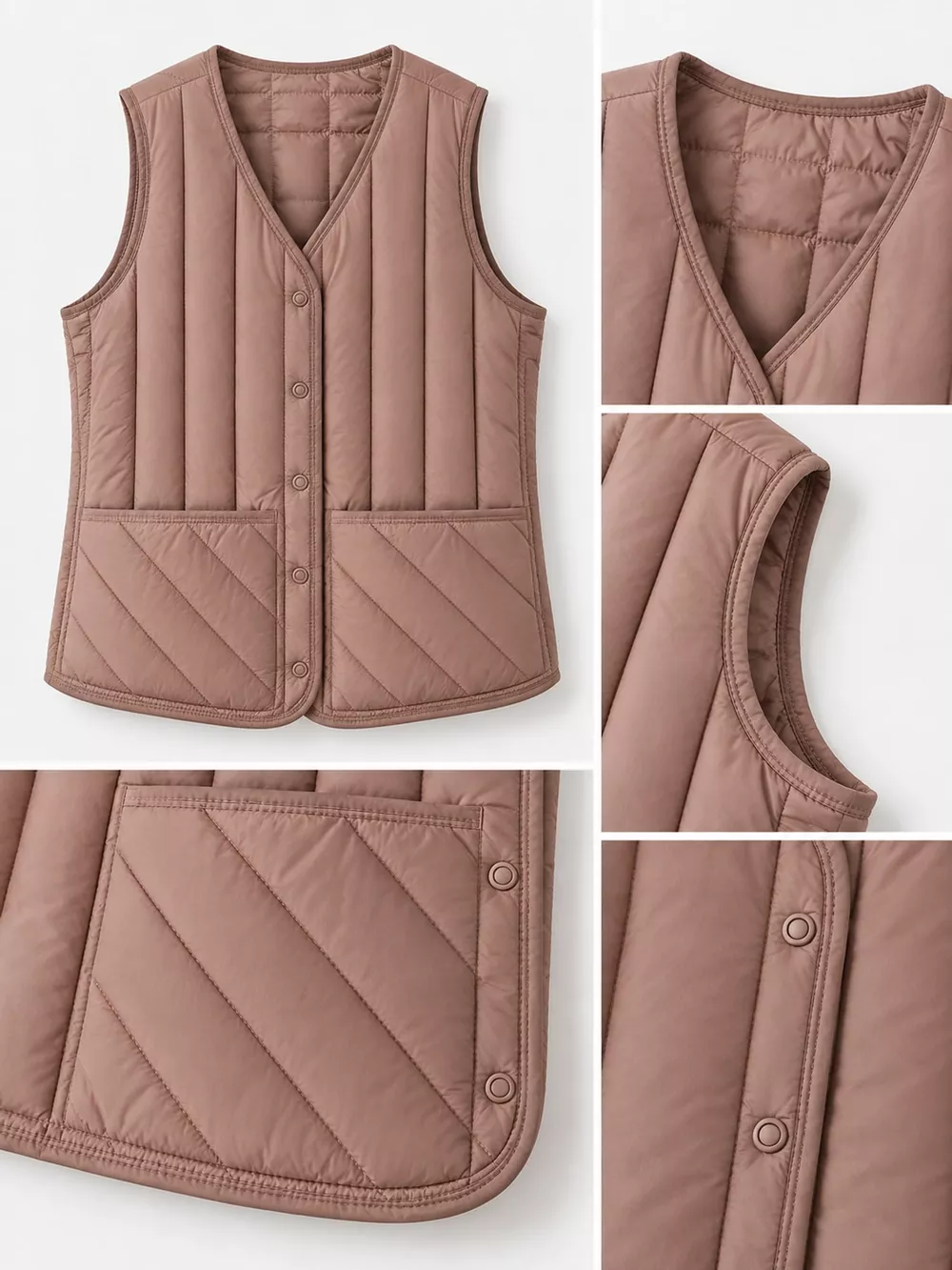 Full Size Quilted Button Up Vest Coat Plus Size, image 58