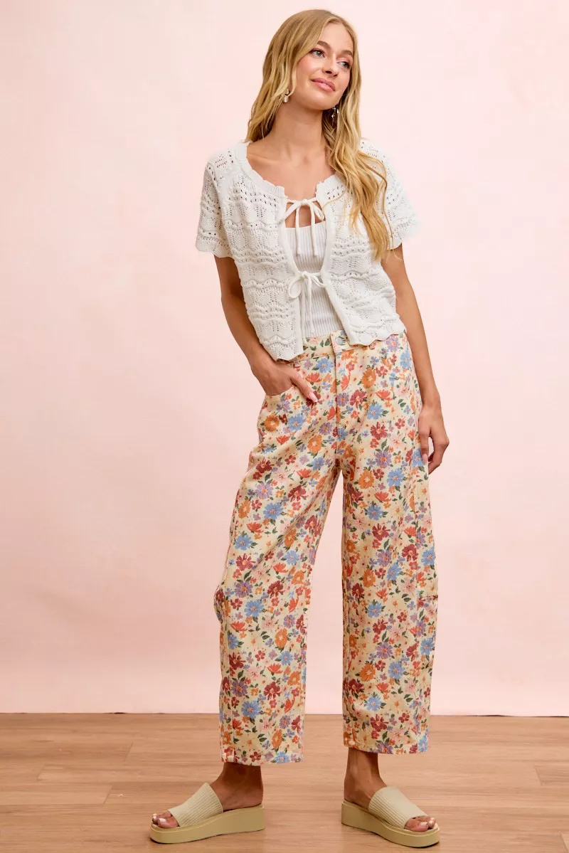 BiBi Washed Floral Printed Twill Barrel Pants, image 5