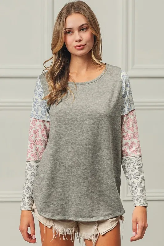 French Terry with Paisley Triblend Color Block