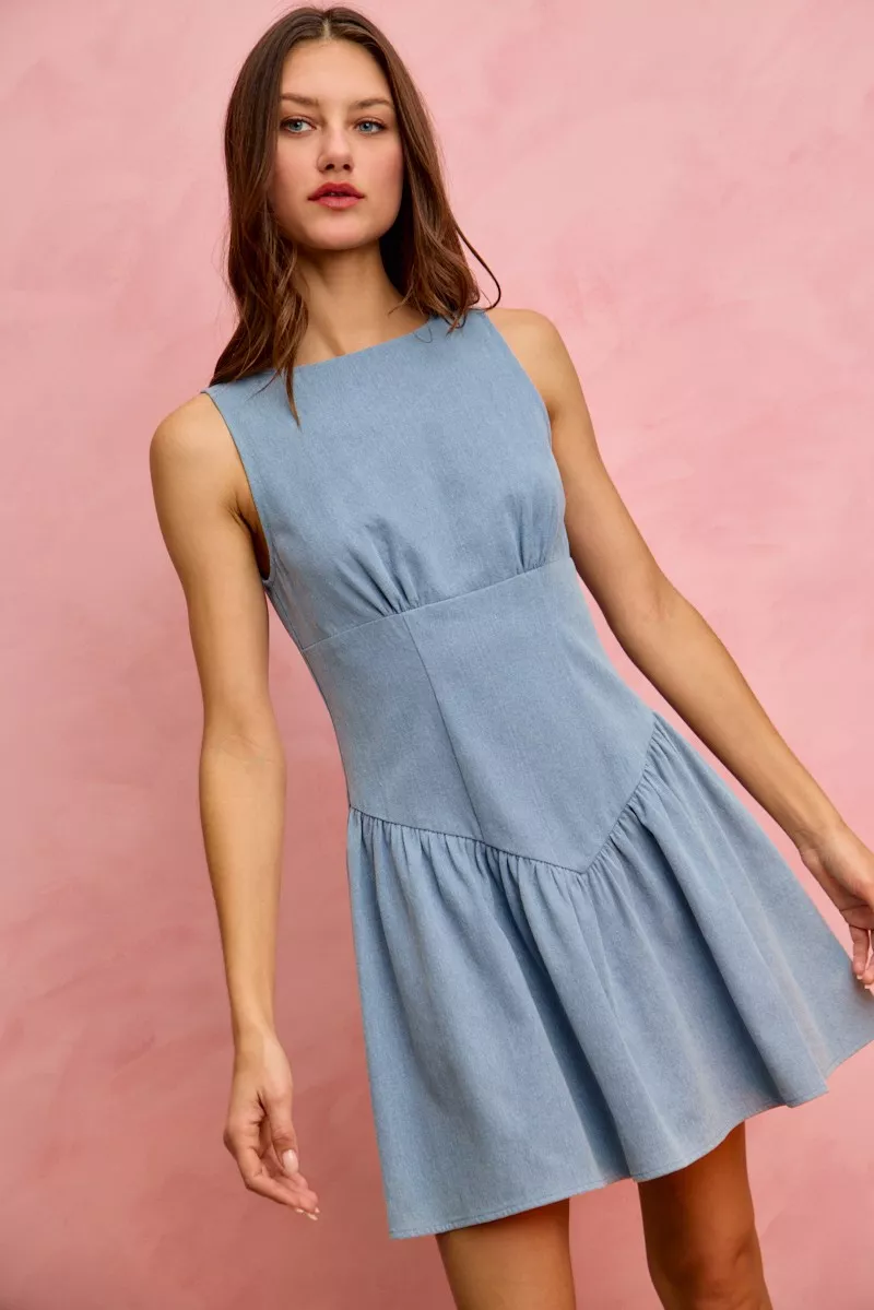 Fit And Flare Sleeveless Denim Mini Dress, image 3