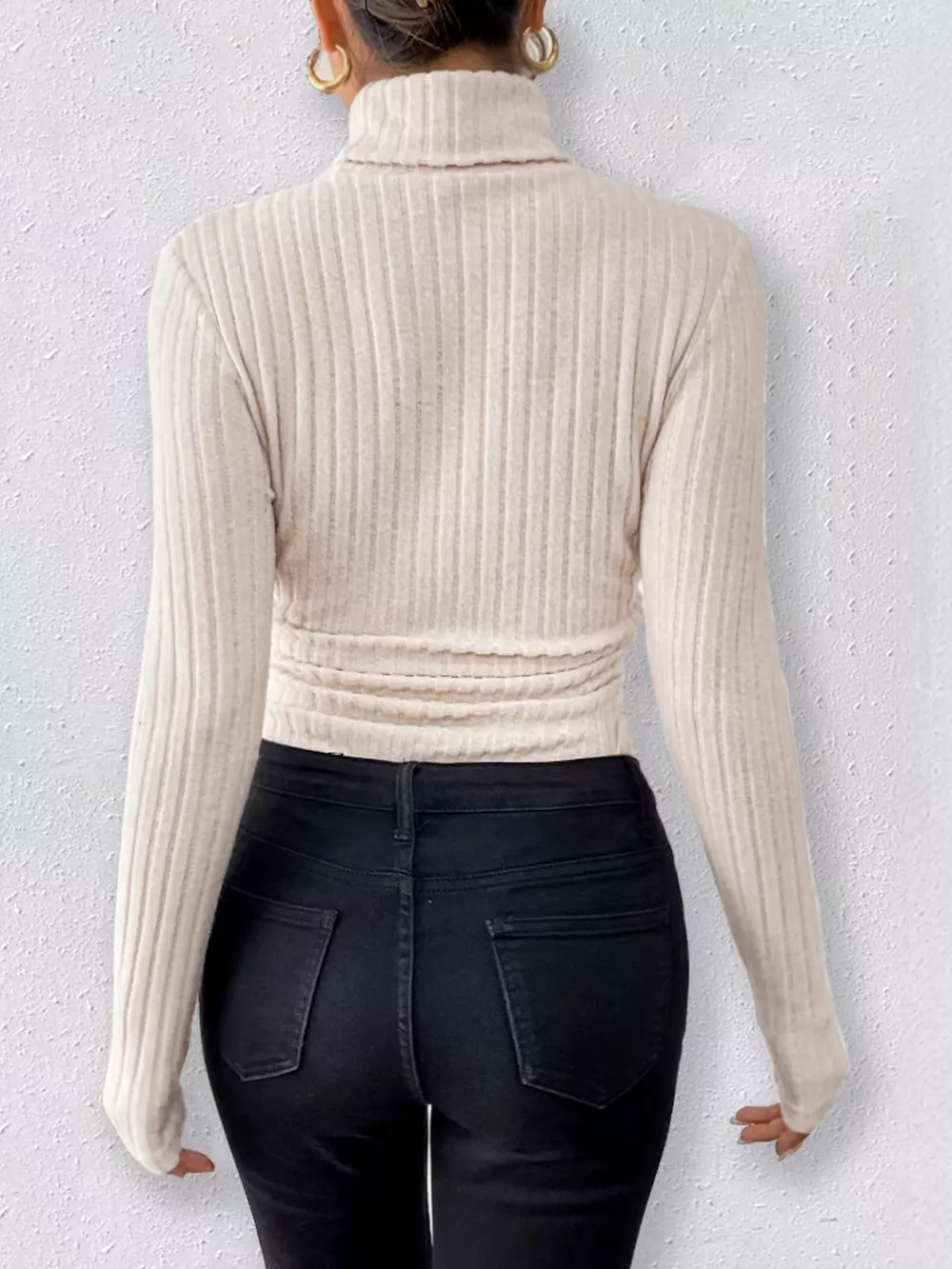 Ribbed Knit Turtleneck Long Sleeve Bodysuit, image 4