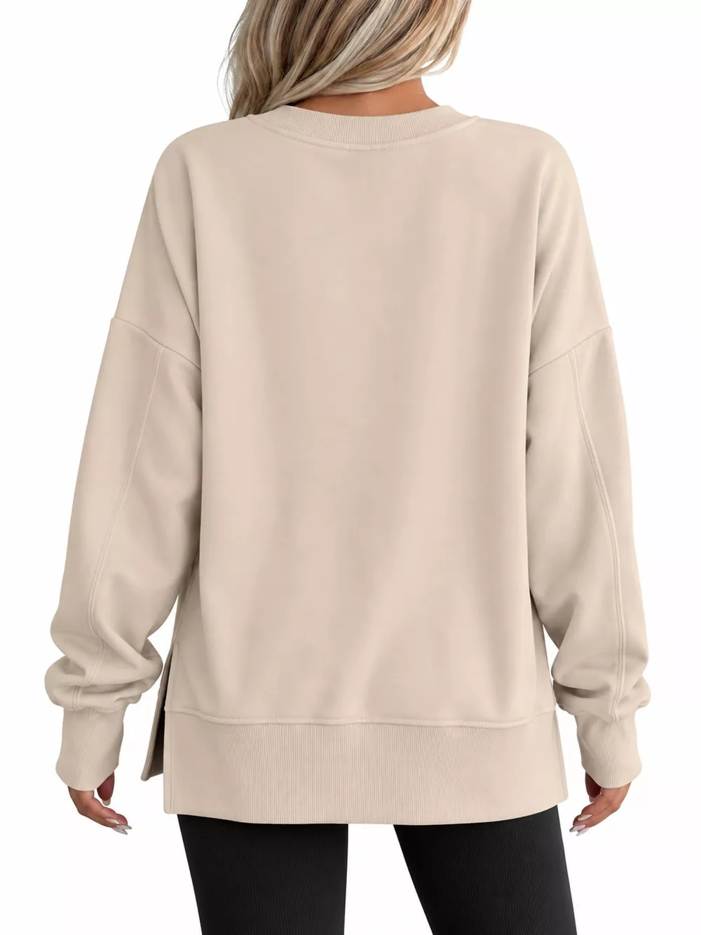 Oversized Crew Neck Sweatshirt with Side Slit, image 43