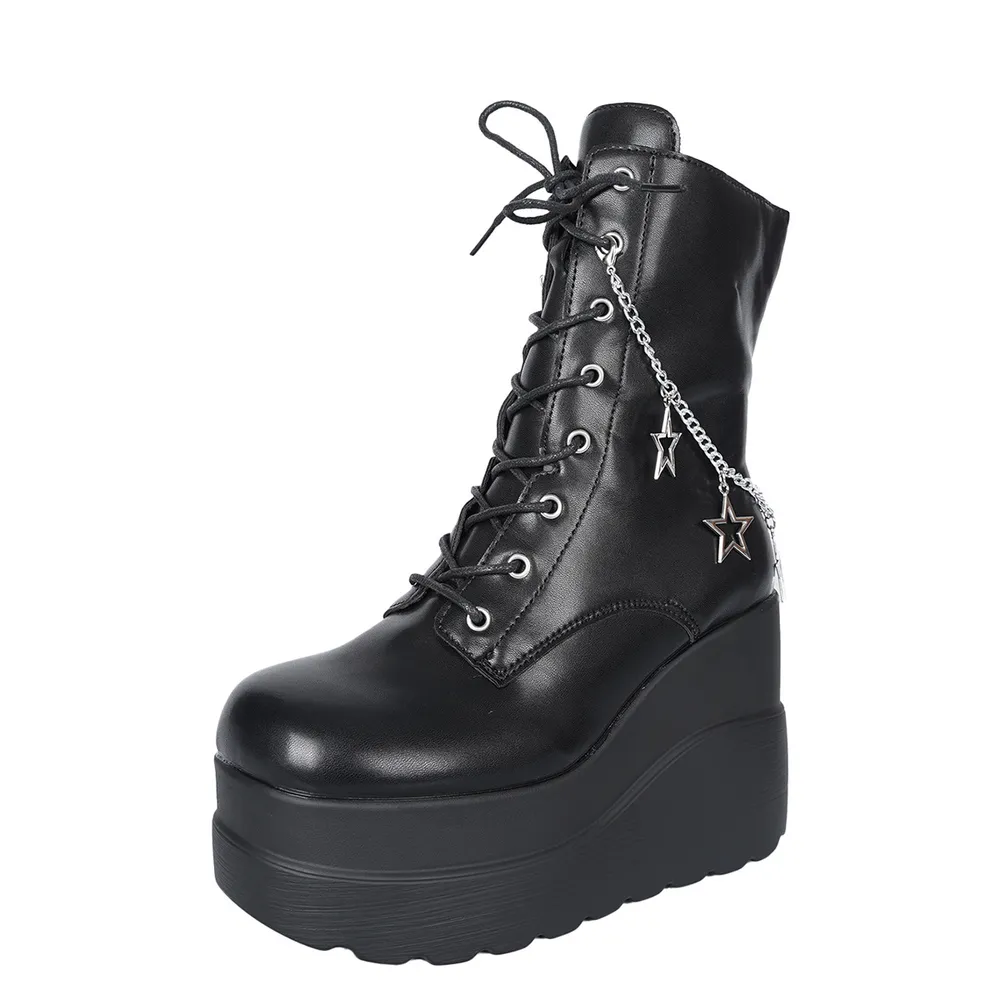 Lace Up Platform Wedge Boots