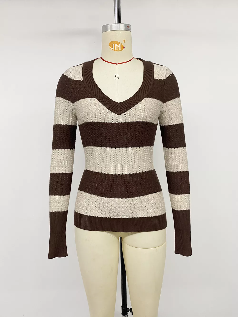 Striped V-Neck Knit Top, image 6